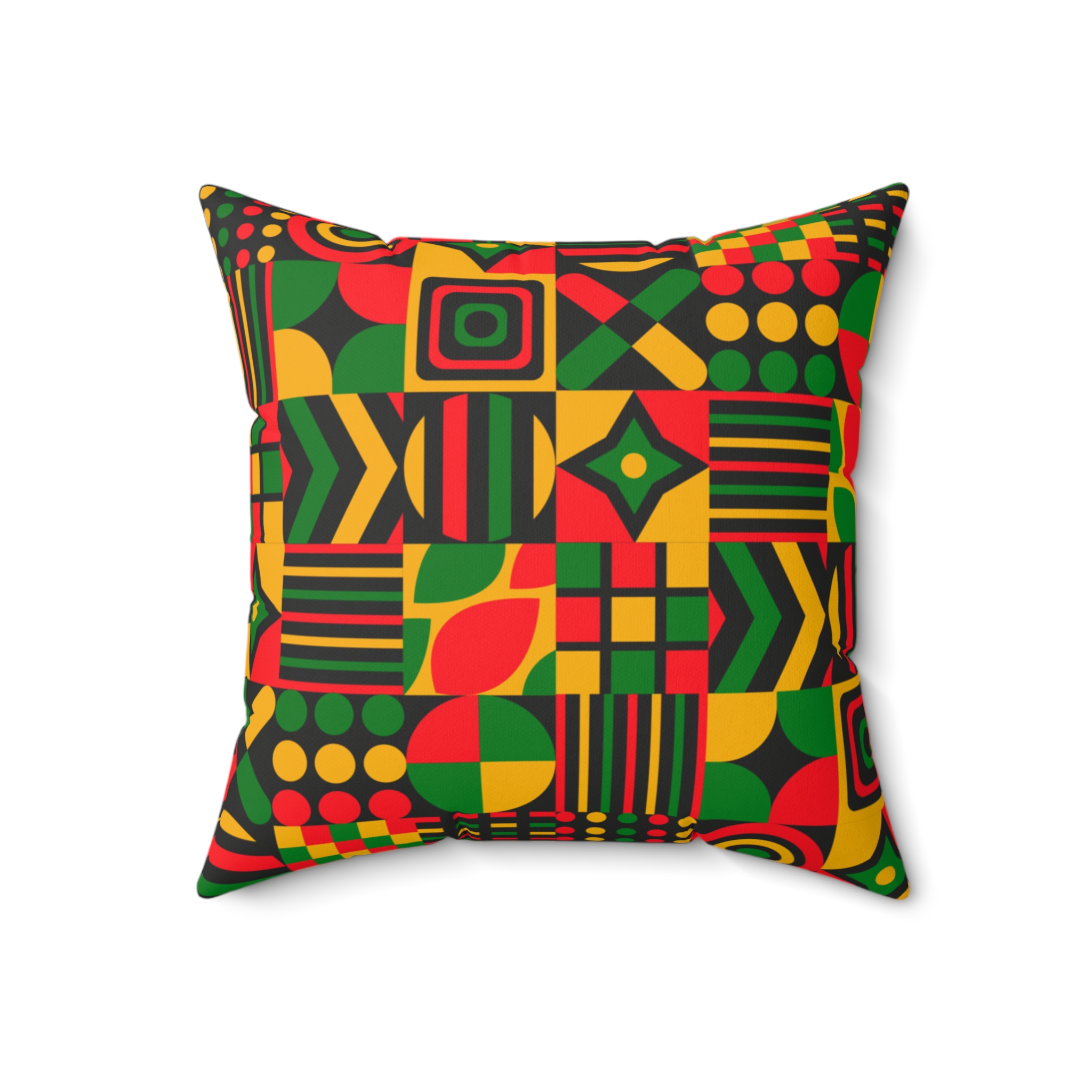 Geometric Afrocentric Pattern Pillow — Red, Yellow & Green Faux Suede Throw - Image 5