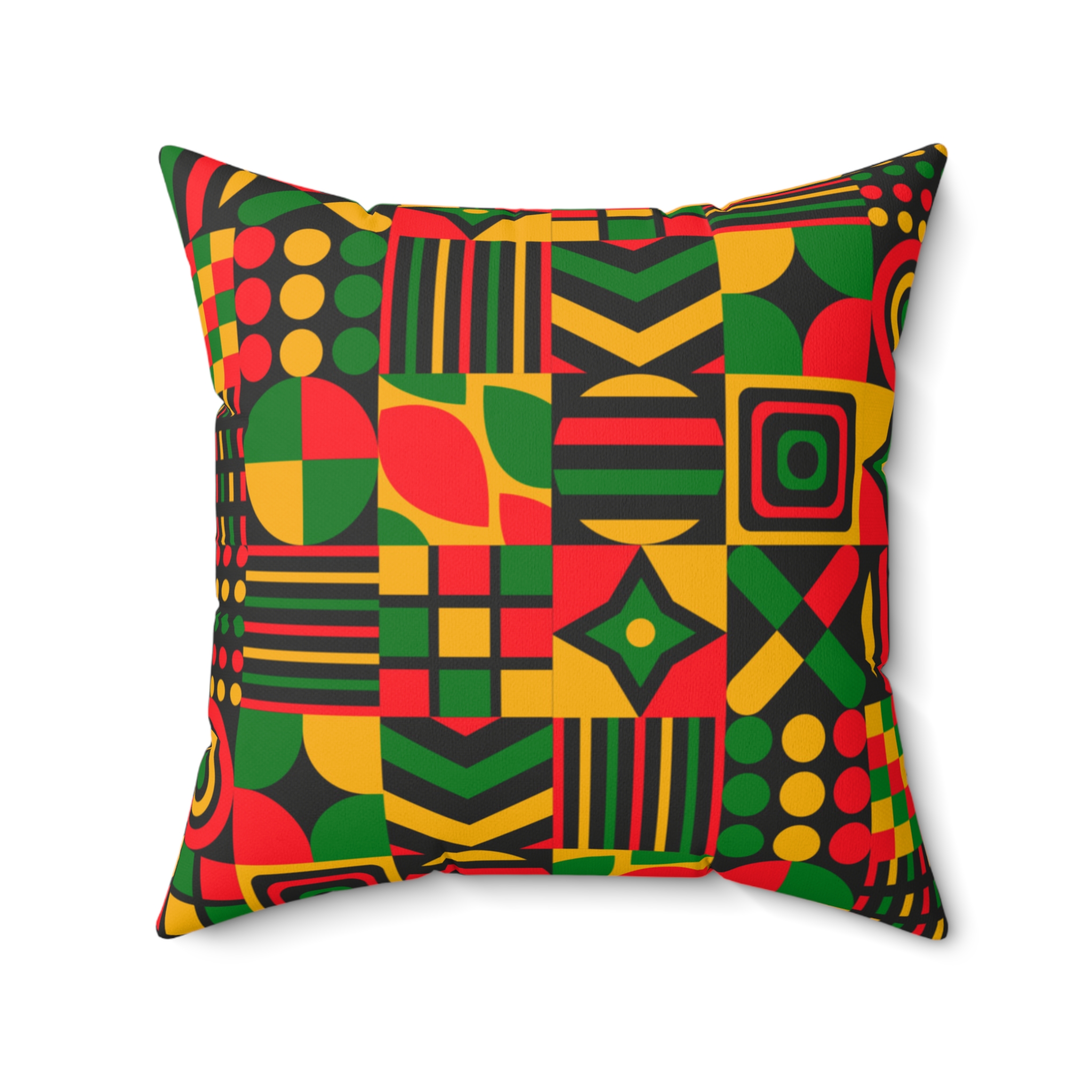 Geometric Afrocentric Pattern Pillow — Red, Yellow & Green Faux Suede Throw - Image 8