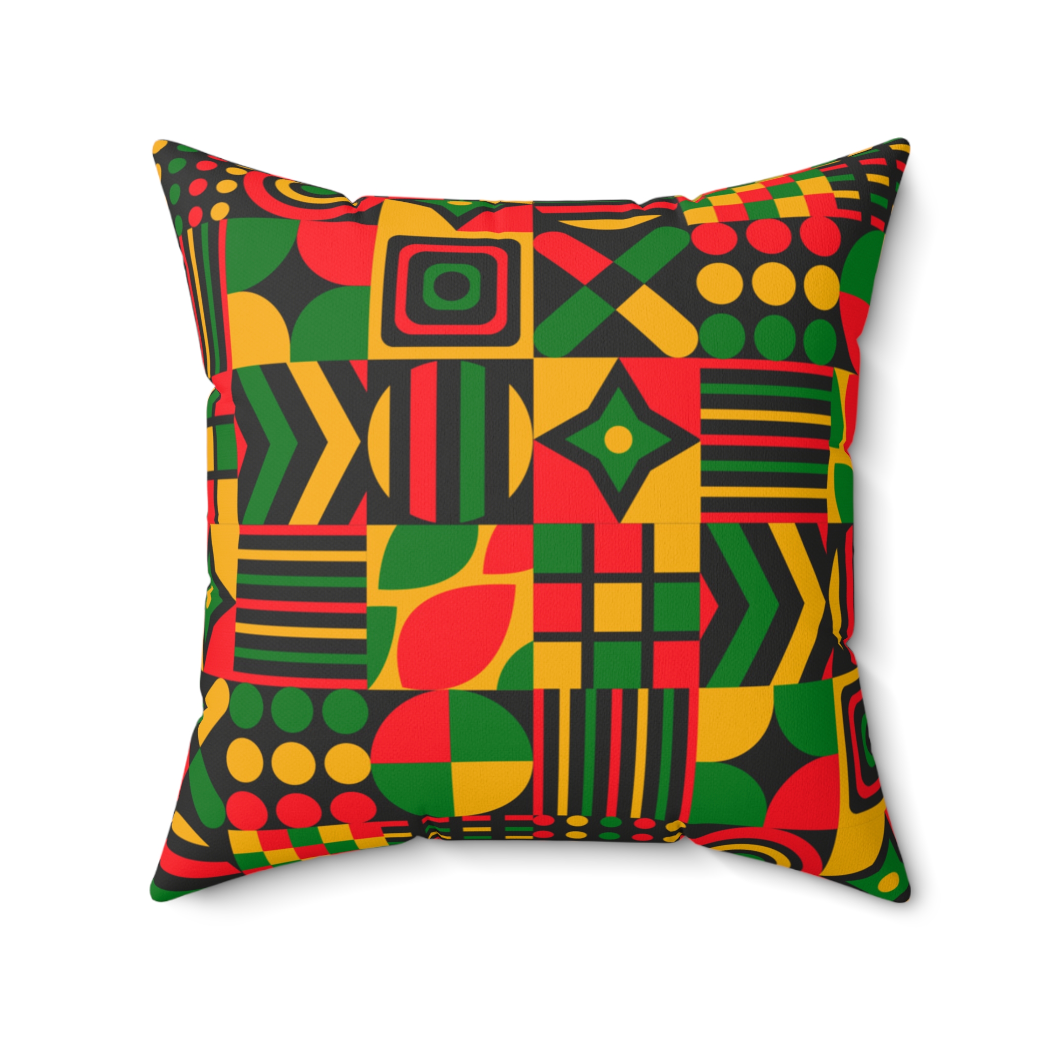 Geometric Afrocentric Pattern Pillow — Red, Yellow & Green Faux Suede Throw - Image 7