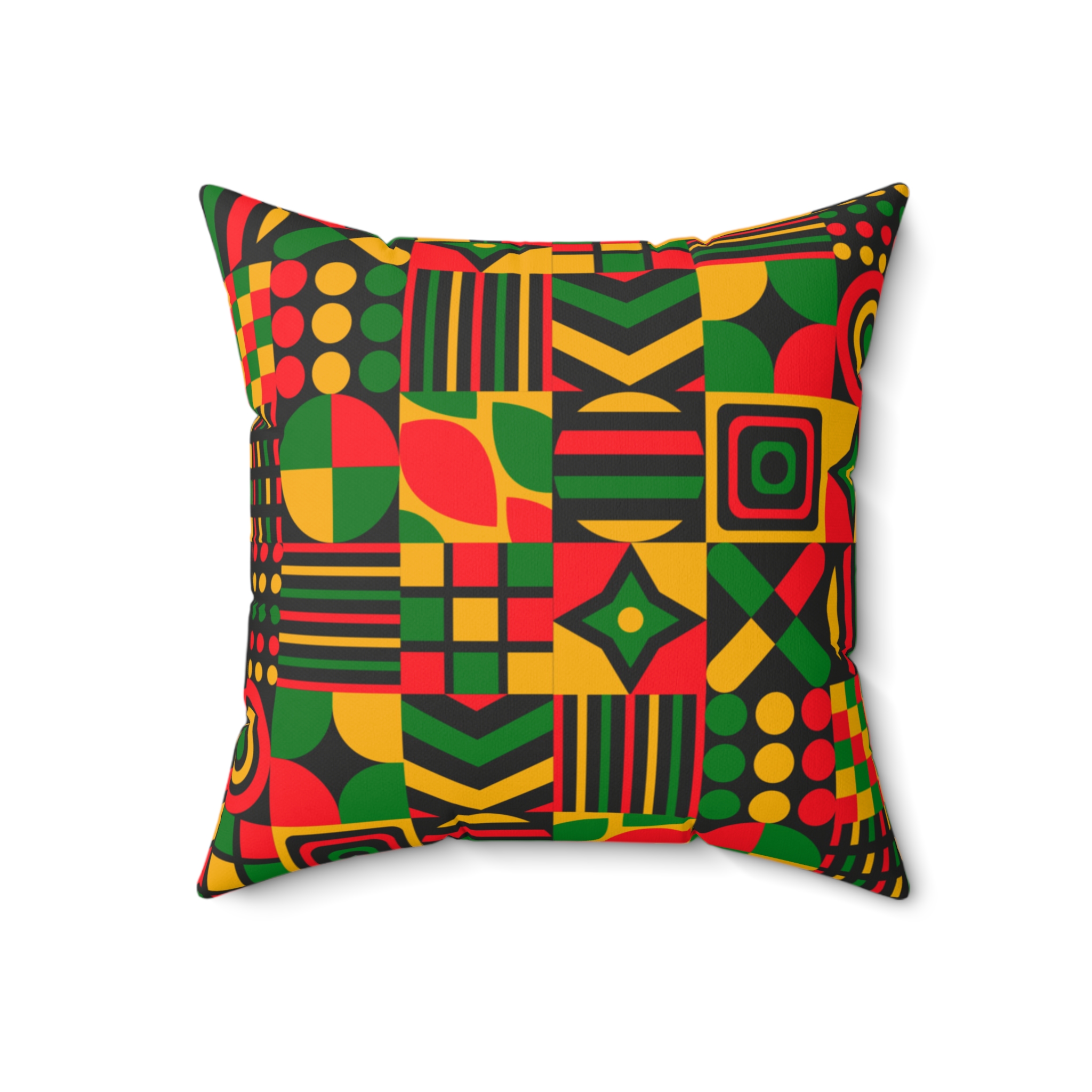 Geometric Afrocentric Pattern Pillow — Red, Yellow & Green Faux Suede Throw - Image 6