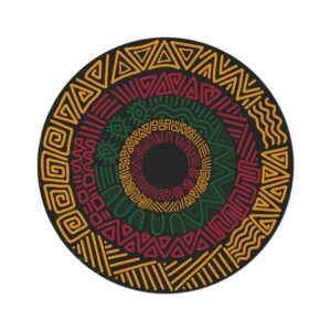 Earthly Tribal Mandala Round Rug — Bold Red, Green & Gold Geometric Accent Mat