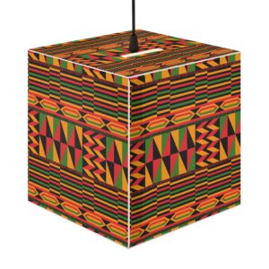 Kente-Inspired Pattern Light Cube Lamp — African Design Geo Print Pendant Light