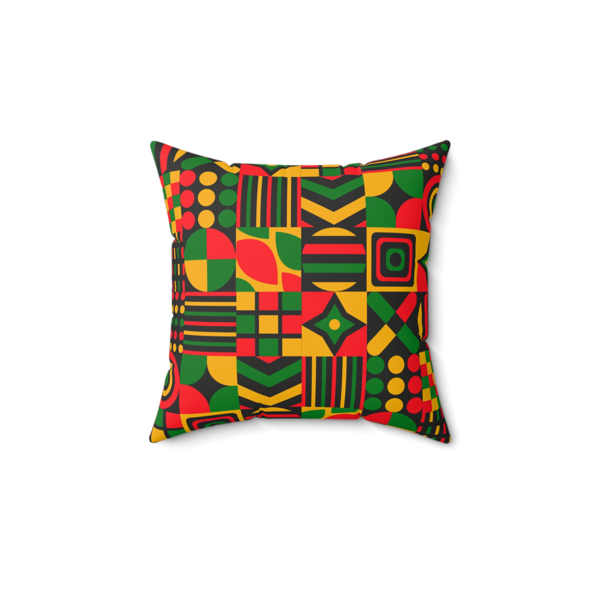Geometric Afrocentric Pattern Pillow — Red, Yellow & Green Faux Suede Throw - Image 2