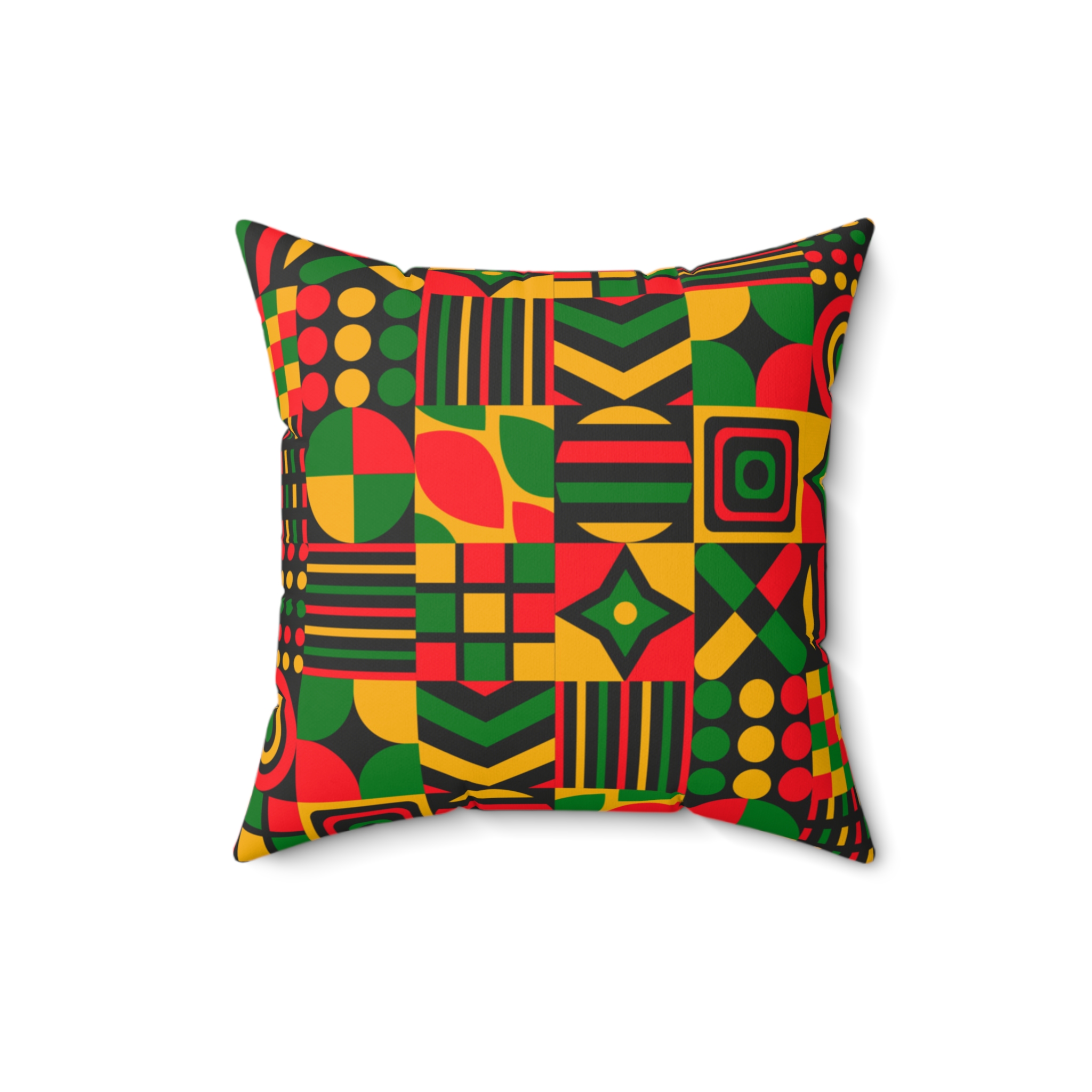 Geometric Afrocentric Pattern Pillow — Red, Yellow & Green Faux Suede Throw - Image 4