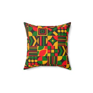 Geometric Afrocentric Pattern Pillow — Red, Yellow & Green Faux Suede Throw