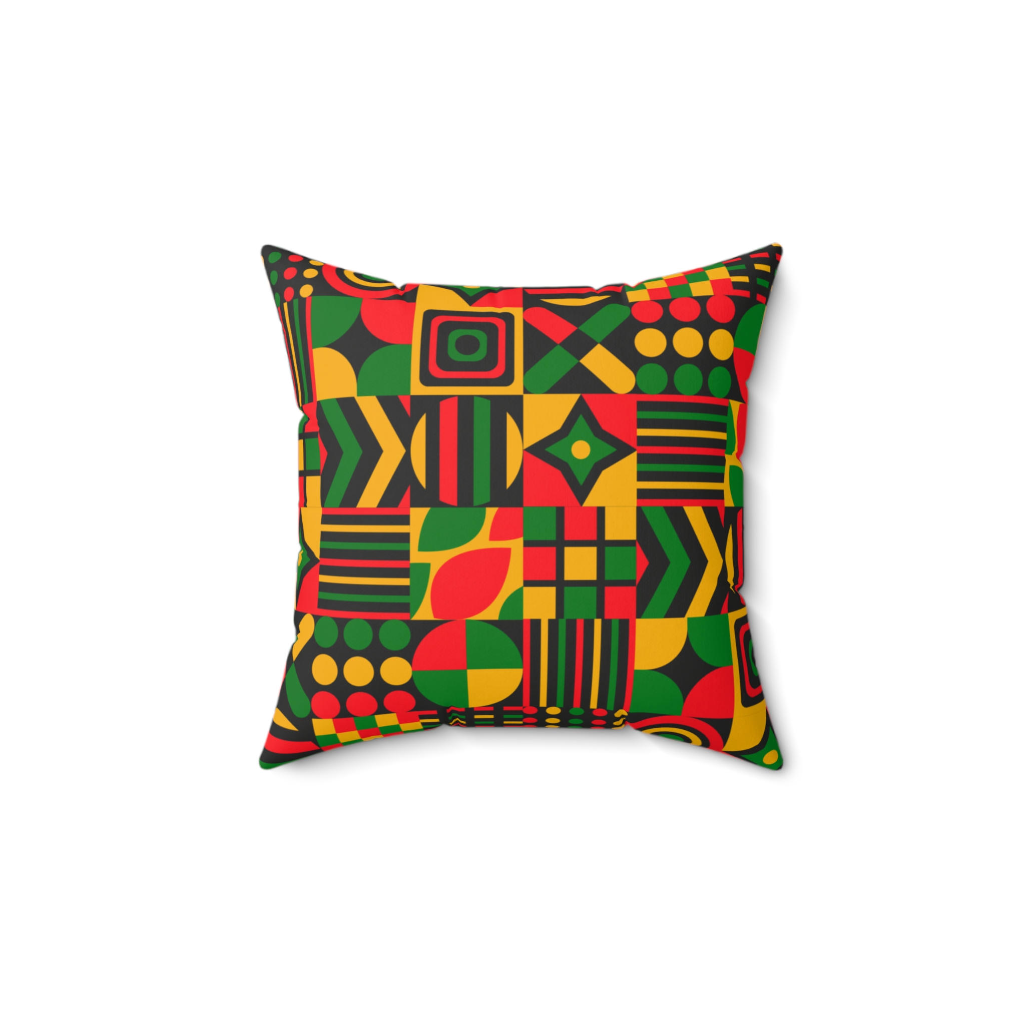Geometric Afrocentric Pattern Pillow — Red, Yellow & Green Faux Suede Throw